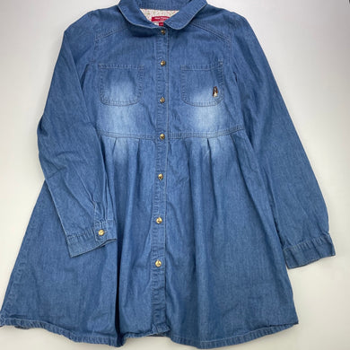 Girls Hush Puppies, chambray cotton long sleeve shirt dress, GUC, size 12, L: 67cm