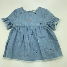 Load image into Gallery viewer, Girls Country Road, chambray cotton casual dress, EUC, size 00, L: 33cm