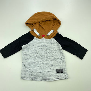 Boys Dymples, cotton hooded top, dinosaur, EUC, size 000,  
