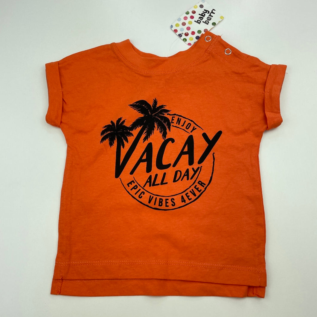 Boys Baby Berry, orange cotton t-shirt / top, NEW, size 00,  