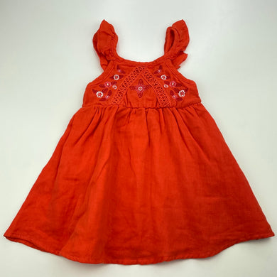 Girls Mango, embroidered orange cotton summer dress, EUC, size 0, L: 42cm