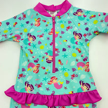 Load image into Gallery viewer, Girls Dymples, short sleeve rashie suit, mermaids, EUC, size 0,  