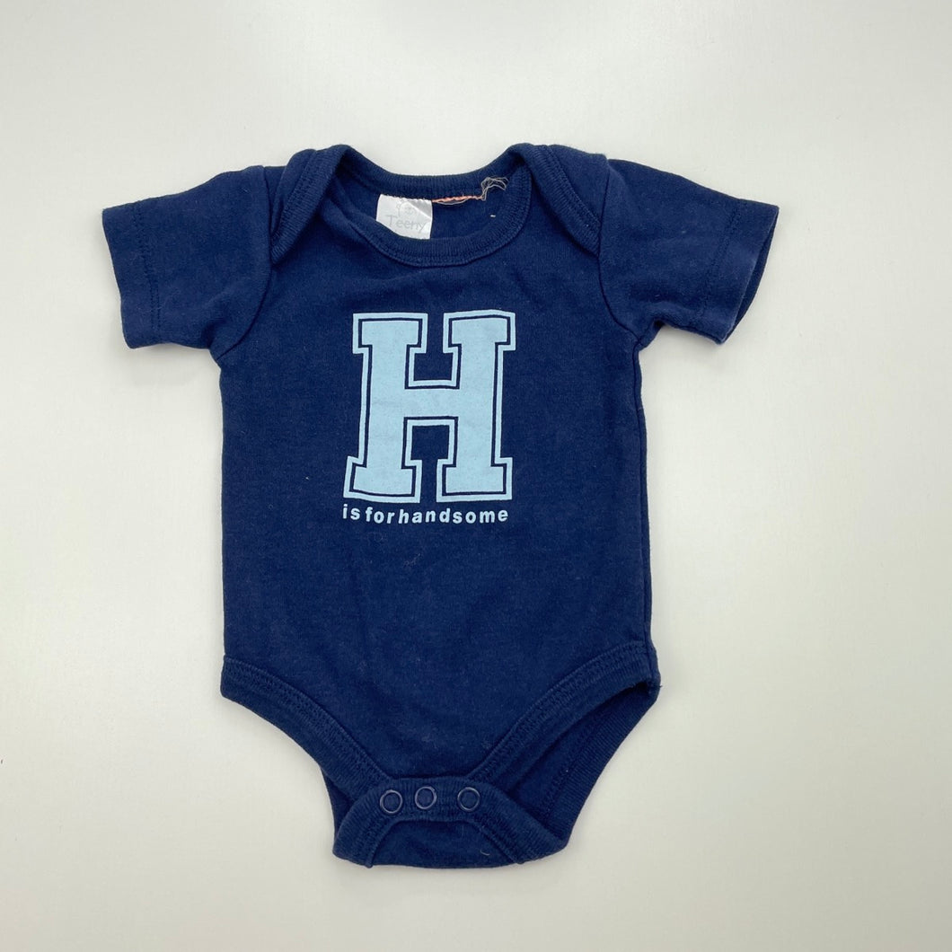 Boys Teeny Weeny, navy cotton bodysuit / romper, GUC, size 0000,  