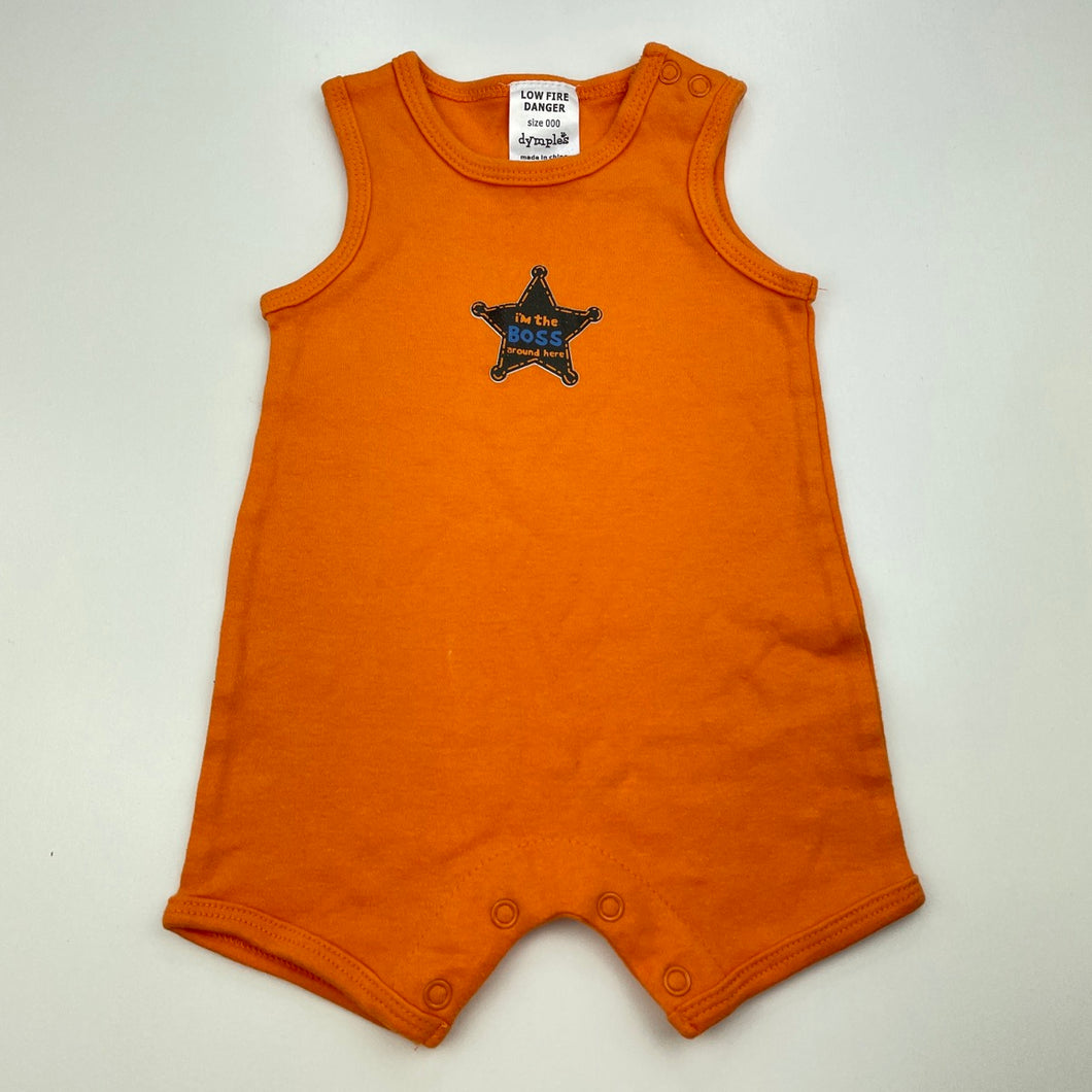 unisex Dymples, orange cotton romper, boss, FUC, size 000,  