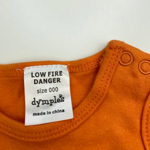 Load image into Gallery viewer, unisex Dymples, orange cotton romper, boss, FUC, size 000,  