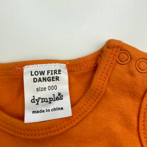 unisex Dymples, orange cotton romper, boss, FUC, size 000,  