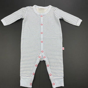 unisex Marquise, blue stripe cotton romper, GUC, size 000,  