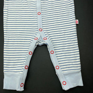 unisex Marquise, blue stripe cotton romper, GUC, size 000,  