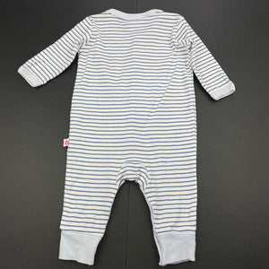 unisex Marquise, blue stripe cotton romper, GUC, size 000,  