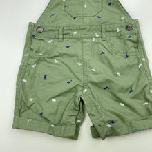 Load image into Gallery viewer, Boys Target, khaki cotton overalls / shortalls, dinosaurs, EUC, size 0,  