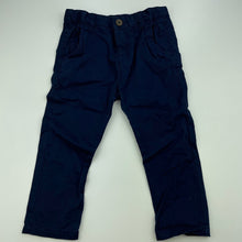 Load image into Gallery viewer, Boys Zara, navy cotton chino pants, adjustable, Inside leg: 29cm, EUC, size 2,  