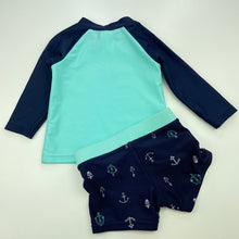Load image into Gallery viewer, Boys Target, long sleeve rashie + swim shorts, small mark back of top, FUC, size 00,  