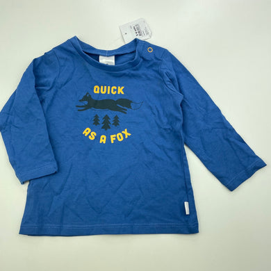 Boys Target, blue cotton long sleeve top, fox, NEW, size 00,  