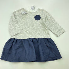 Load image into Gallery viewer, Girls Target, spliced blue &amp; grey long sleeve dress, NEW, size 00, L: 36cm