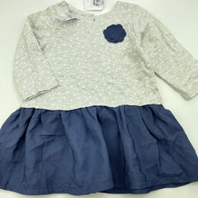 Load image into Gallery viewer, Girls Target, spliced blue &amp; grey long sleeve dress, NEW, size 00, L: 36cm