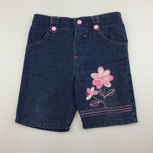 Load image into Gallery viewer, Girls Kids Stuff, denim shorts, embroidered flower, elasticated, GUC, size 1