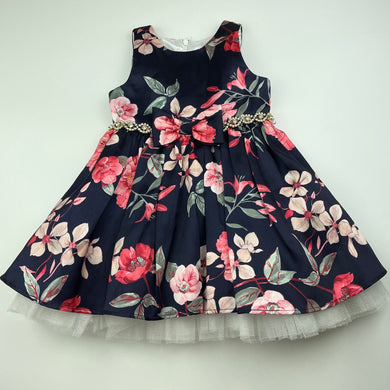 Girls Couture Princess, lined navy floral party dress, GUC, size 2, L: 48cm