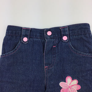 Girls Kids Stuff, denim shorts, embroidered flower, elasticated, GUC, size 1