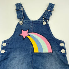Load image into Gallery viewer, Girls Kids &amp; Co, stretch denim overalls dress / pinafore, rainbow, NEW, size 3, L: 52cm