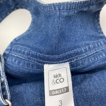 Load image into Gallery viewer, Girls Kids &amp; Co, stretch denim overalls dress / pinafore, rainbow, NEW, size 3, L: 52cm