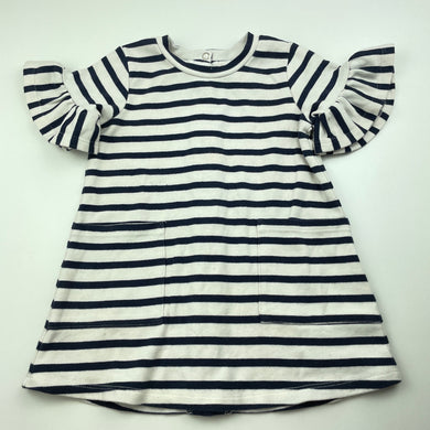 Girls Seed, navy stripe stretchy casual dress, GUC, size 1, L: 40cm