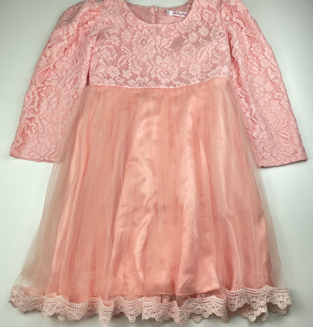 Girls Ai Meng Baby, lined floral lace & tulle party dress, armpit to armpit: 34cm, GUC, size 10, L: 71cm