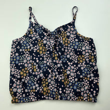 Load image into Gallery viewer, Girls KID, navy floral linen blend top, EUC, size 10,  