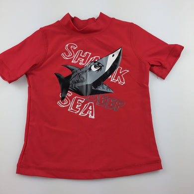 Boys Tilt, red short sleeve rashie / swim top, shark, EUC, size 0