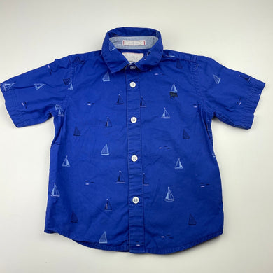 Boys Junior J, blue cotton short sleeve shirt, GUC, size 2-3,  