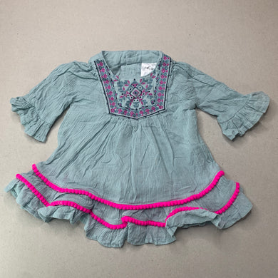 Girls Baby Berry, embroidered crinkle cotton dress, GUC, size 000, L: 31cm