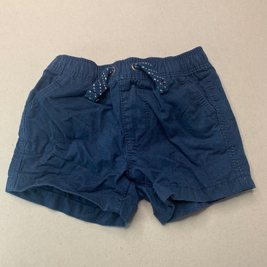 Boys Target, navy cotton shorts, elasticated, GUC, size 000,  