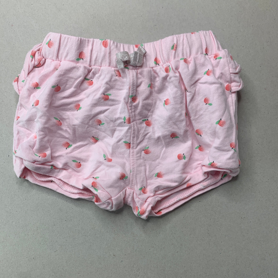 Girls Target, pink cotton ruffle shorts, elasticated, GUC, size 0,  