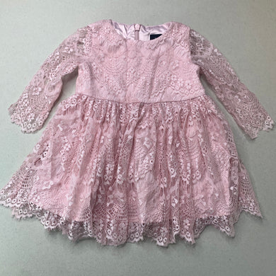 Girls Bardot Junior, pink floral lace party dress, EUC, size 00, L: 38cm