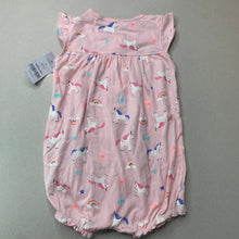 Load image into Gallery viewer, Girls Carters, pink cotton romper, unicorns, NEW, size 1-2,  