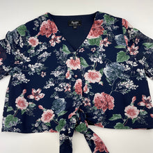 Load image into Gallery viewer, Girls Bardot Junior, navy floral cropped tie front top, L: 32cm, GUC, size 10,  