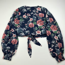 Load image into Gallery viewer, Girls Bardot Junior, navy floral cropped tie front top, L: 32cm, GUC, size 10,  