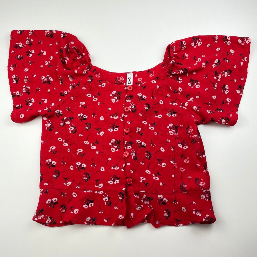 Girls KID, lightweight red floral top, EUC, size 10,  