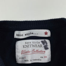Load image into Gallery viewer, Girls Zara, navy lightweight knitted cardigan, EUC, size 4,  