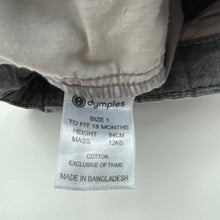 Load image into Gallery viewer, Boys Dymples, grey cotton chino pants, adjustable, Inside leg: 28cm, FUC, size 1,  