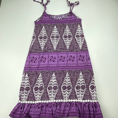 Girls TRIBAL ORIGIN, purple & white cotton summer dress, GUC, size 6, L: 66cm