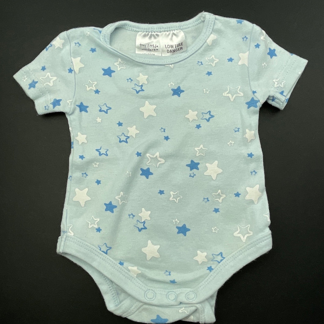 unisex Tiny Little Wonders, blue cotton bodysuit / romper, GUC, size 0000,  