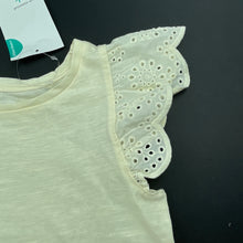 Load image into Gallery viewer, Girls Brilliant Basics, lemon cotton top, broderie sleeves, NEW, size 2,  