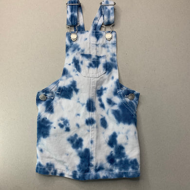 Girls Breakers, tie dyed denim overalls dress / pinafore, EUC, size 0, L: 43cm