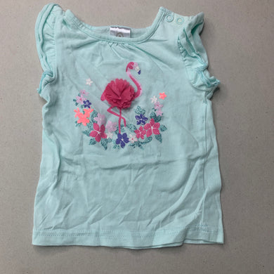 Girls Target, aqua cotton top, flamingo, EUC, size 00,  