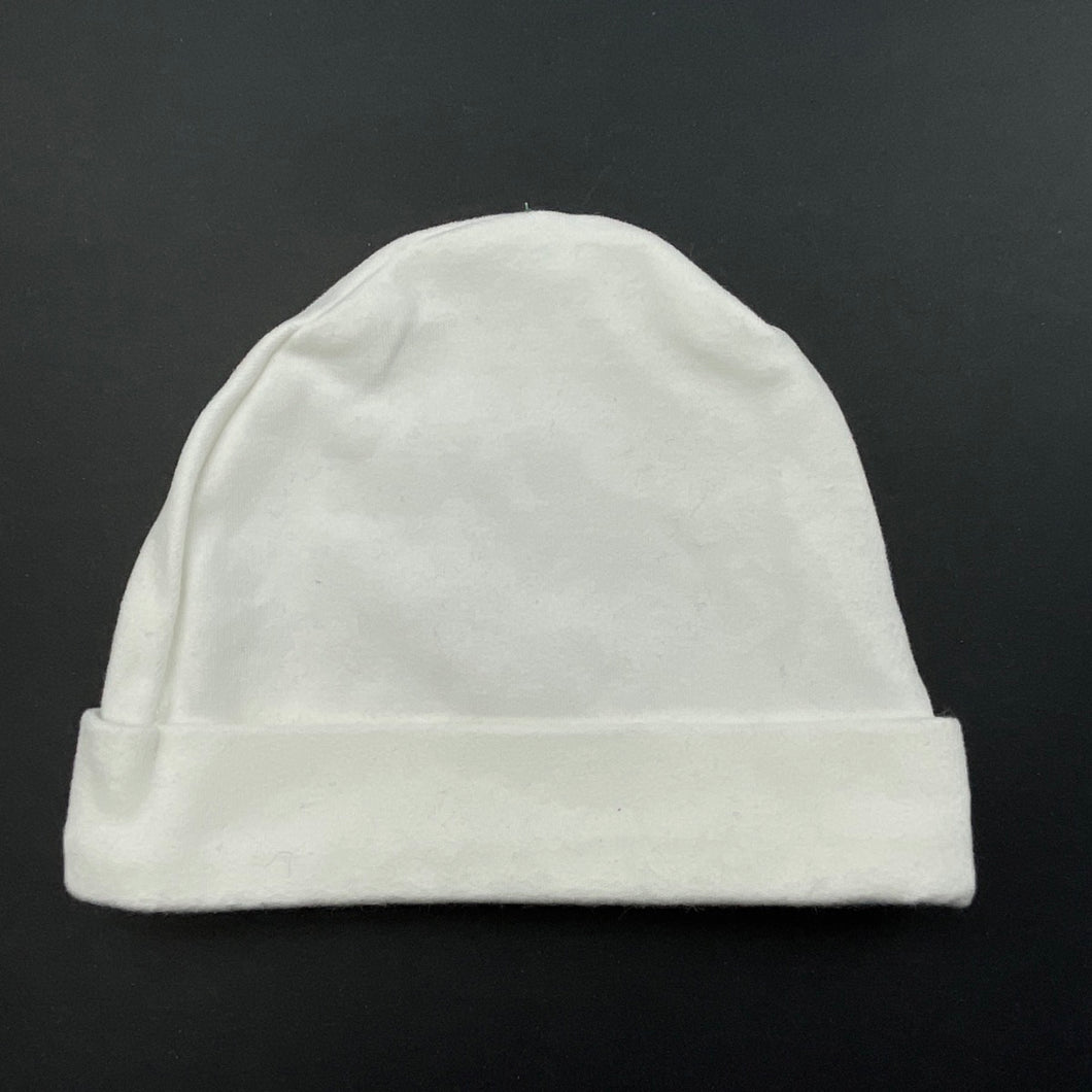 unisex Dymples, white stretchy hat / beanie, GUC, size 000,  
