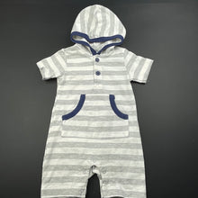 Load image into Gallery viewer, Boys Rene Rofe, grey stripe hooded romper, EUC, size 00,  