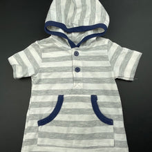 Load image into Gallery viewer, Boys Rene Rofe, grey stripe hooded romper, EUC, size 00,  