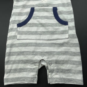 Boys Rene Rofe, grey stripe hooded romper, EUC, size 00,  