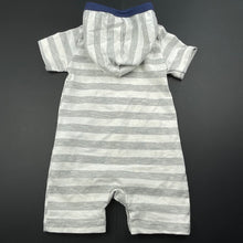 Load image into Gallery viewer, Boys Rene Rofe, grey stripe hooded romper, EUC, size 00,  