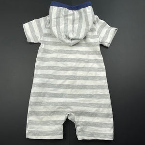 Boys Rene Rofe, grey stripe hooded romper, EUC, size 00,  